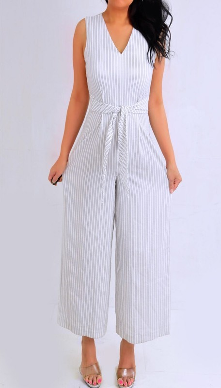 CALVIN KLEIN Ivory White Black Striped Wide Leg Romper Jumpsuit 2 S Small