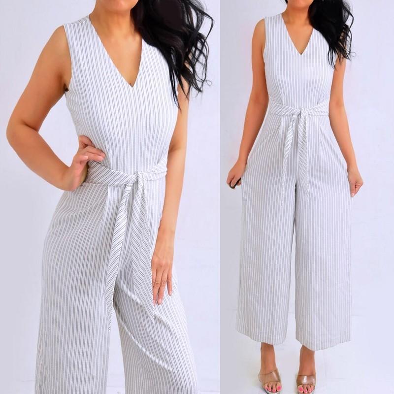 CALVIN KLEIN Ivory White Black Striped Wide Leg Romper Jumpsuit 2 S Small