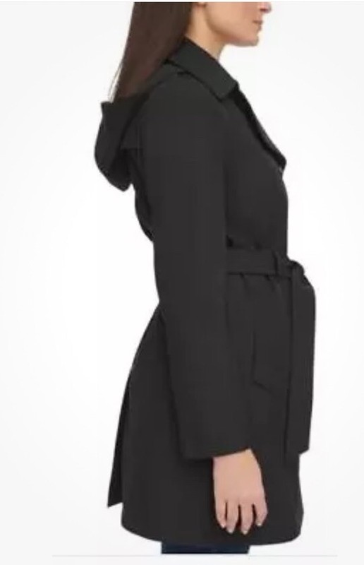 Calvin Klein Ladies' Trench Coat Pockets Removable Hood Black XL