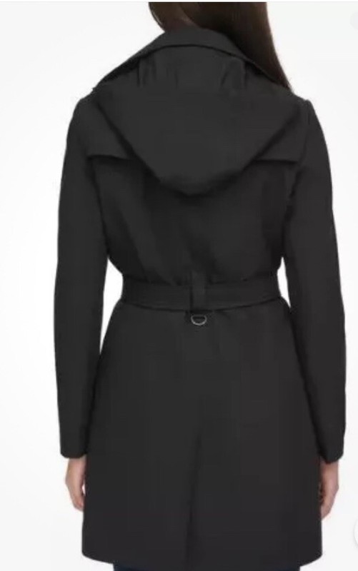 Calvin Klein Ladies' Trench Coat Pockets Removable Hood Black XL