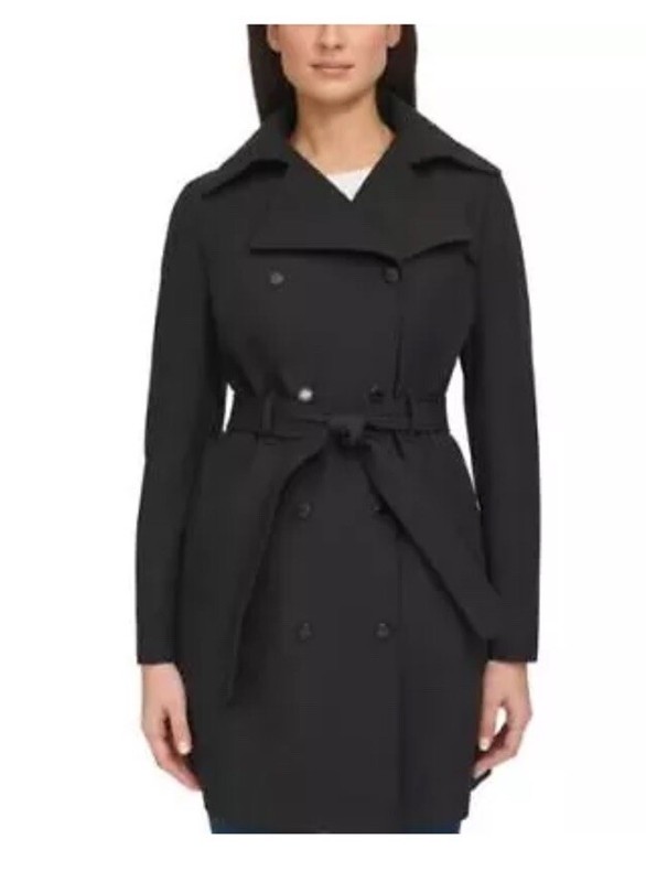 Calvin Klein Ladies' Trench Coat Pockets Removable Hood Black XL