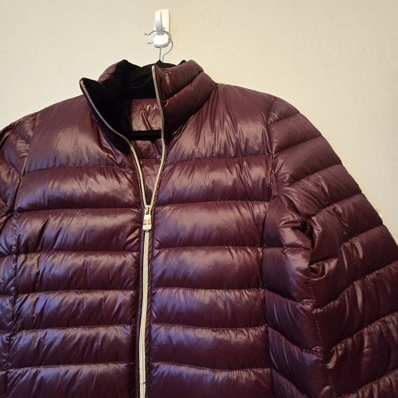 Calvin Klein Premium Packable Down Puffer Jacket Women's MED Wine Outdoor $160