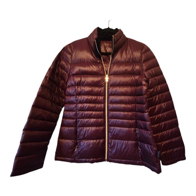 Calvin Klein Premium Packable Down Puffer Jacket Women's MED Wine Outdoor $160