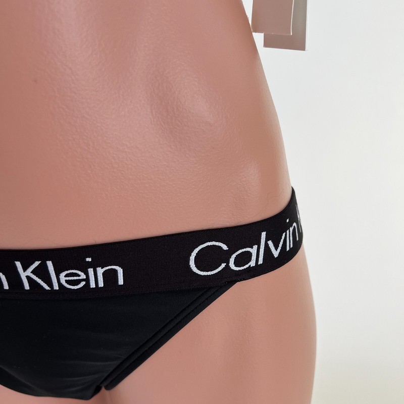 Calvin Klein Swimwear Women UPF50+ Bikini Bottom W/ Logo Black S NWT