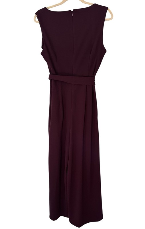 Calvin Klein Wide Leg Jumpsuit Womens 12 Purple Sleeveless Belted Back Zip