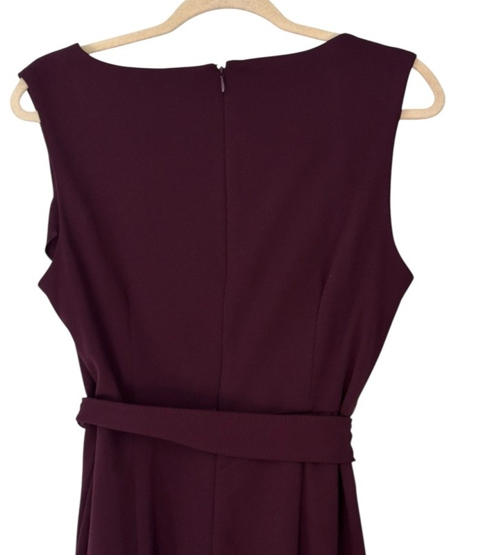 Calvin Klein Wide Leg Jumpsuit Womens 12 Purple Sleeveless Belted Back Zip