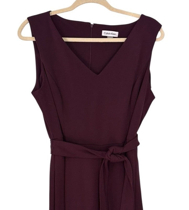 Calvin Klein Wide Leg Jumpsuit Womens 12 Purple Sleeveless Belted Back Zip