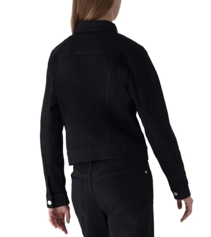 Calvin Klein Women's Button Up Denim Classic Trucker Jacket Black Sz L Stretch