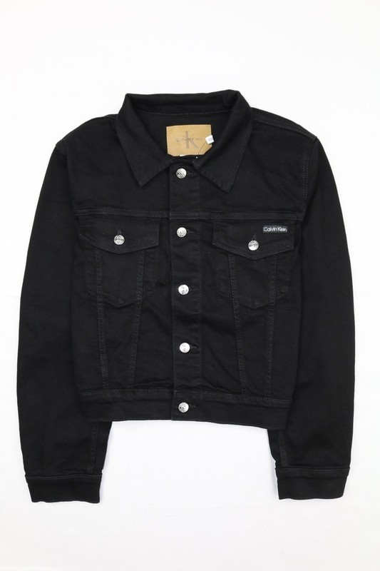 Calvin Klein Women's Button Up Denim Classic Trucker Jacket Black Sz L Stretch