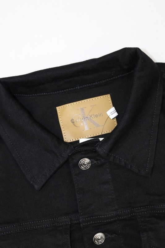 Calvin Klein Women's Button Up Denim Classic Trucker Jacket Black Sz L Stretch