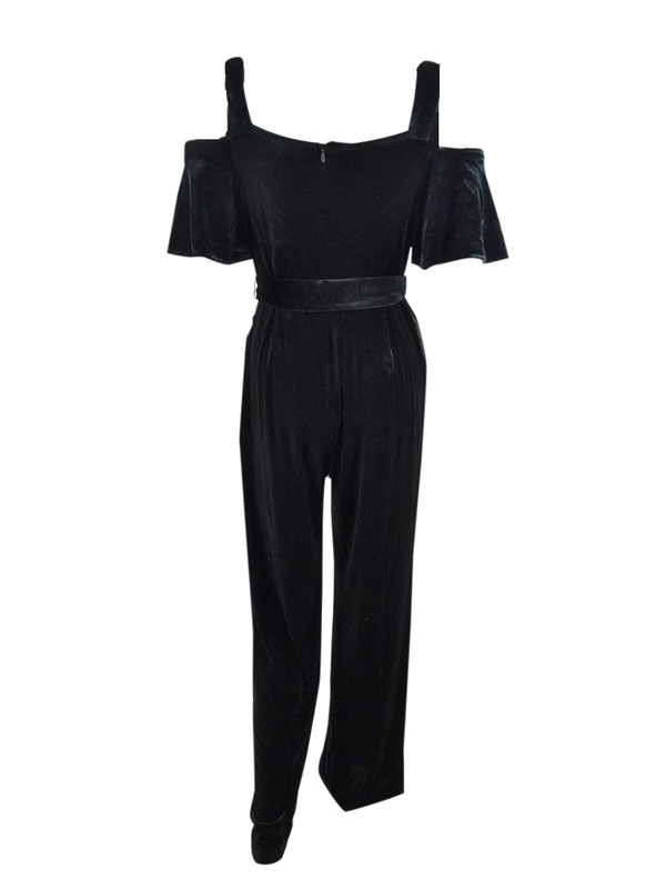 Calvin Klein Women's Velvet Cold-Shoulder Jumpsuit (4 Black)