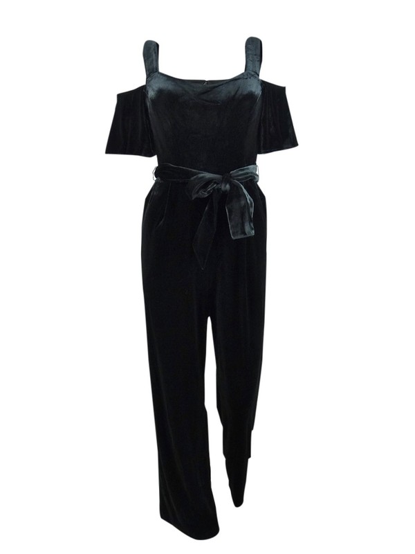 Calvin Klein Women's Velvet Cold-Shoulder Jumpsuit (4 Black)