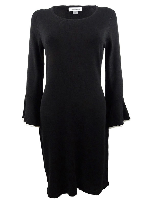Calvin Klein Womens Black Piping Bell Sleeves Sweaterdress Petites PM BHFO 9192