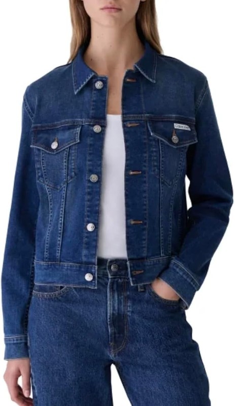 Calvin Klein Womens Long Sleeve Button Up Denim Classic Trucker Jacket