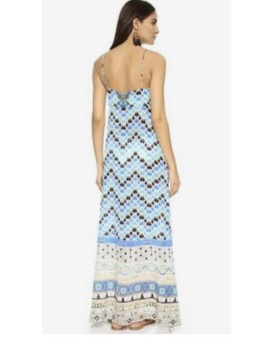 Camilla Majolica Silk Strappy Dress Size 1 Blue Tones Tie Bust Euro Summer