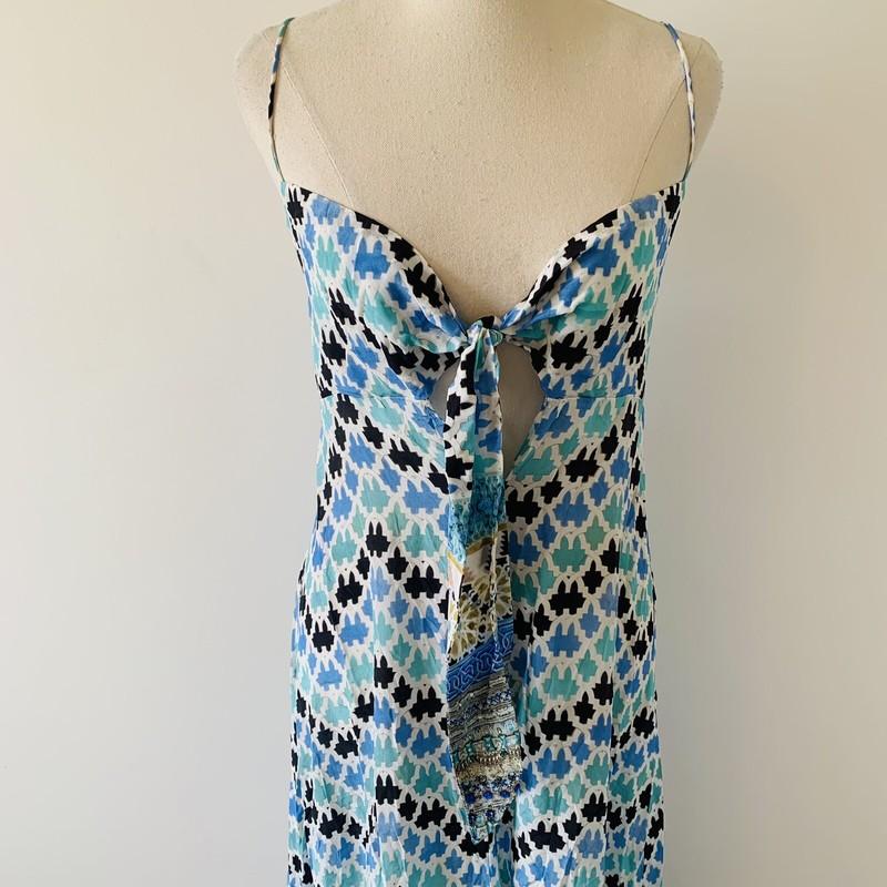 Camilla Majolica Silk Strappy Dress Size 1 Blue Tones Tie Bust Euro Summer