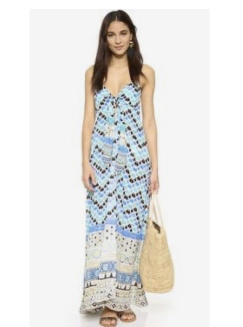 Camilla Majolica Silk Strappy Dress Size 1 Blue Tones Tie Bust Euro Summer