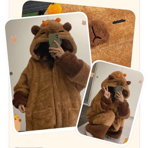 Capibara Nightgown Winter Sleepwear Cute Pajamas+Pants Set