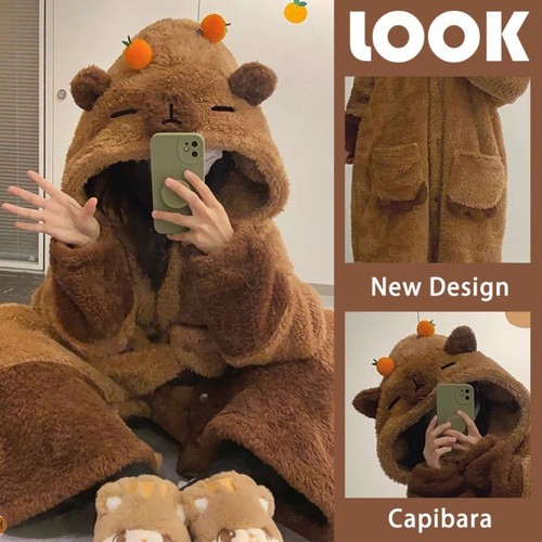 Capibara Nightgown Winter Sleepwear Cute Pajamas+Pants Set