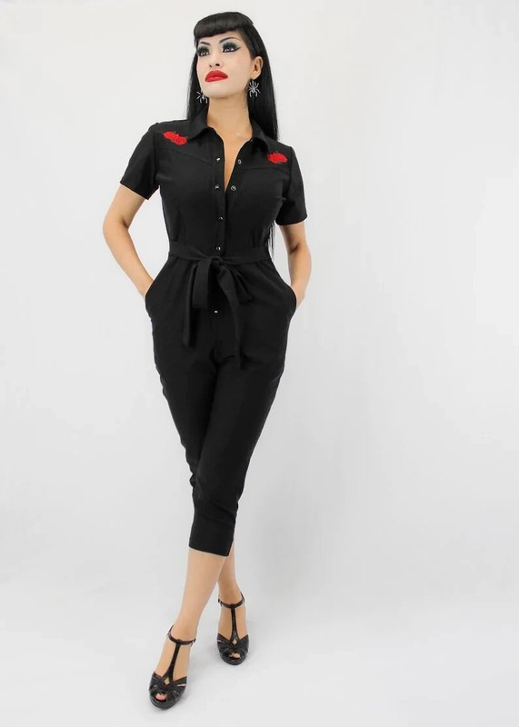 Capri Pin Up Red Rose Jumpsuit by Hemet