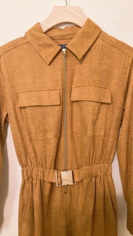 CARA SANTANA Suede Leather Jumpsuit Snake Print Yellow Diamondback XS-M Stretch