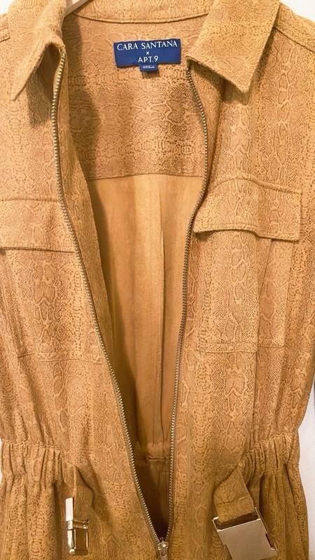 CARA SANTANA Suede Leather Jumpsuit Snake Print Yellow Diamondback XS-M Stretch