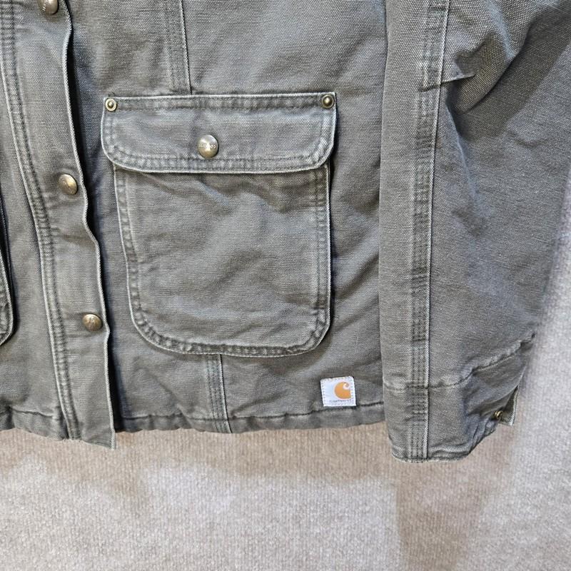 Carhartt 102247-383 Green Canvas Jacket Women’s Size Small Quilted Lined Sherpa