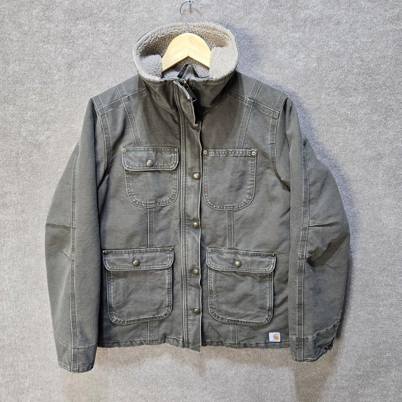Carhartt 102247-383 Green Canvas Jacket Women’s Size Small Quilted Lined Sherpa