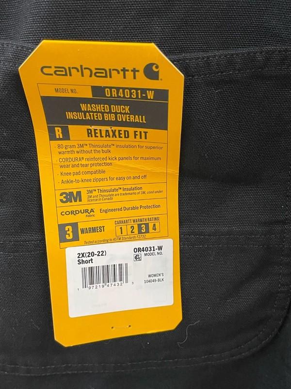 Carhartt Women's 104049 Washed Duck Bib Overalls Quilt Lined (2X SHORT) 20-22