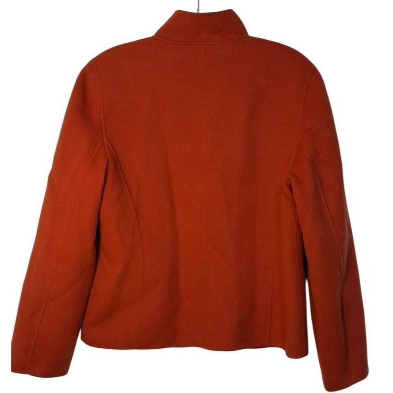 Carole Little 100% Wool Jacket Full Zip Mock Neck Orange Rust Fall Winter Coat L