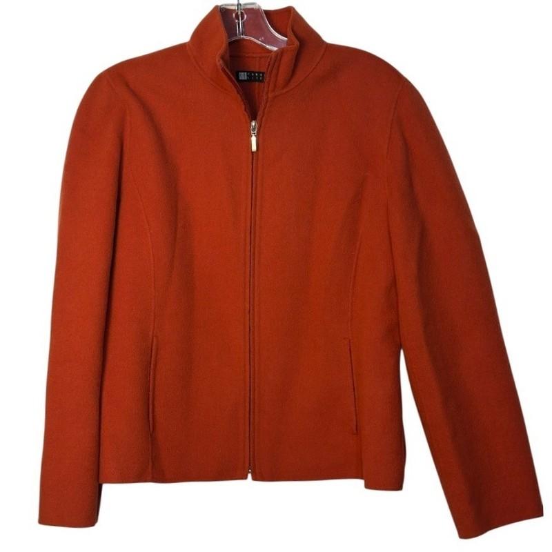 Carole Little 100% Wool Jacket Full Zip Mock Neck Orange Rust Fall Winter Coat L