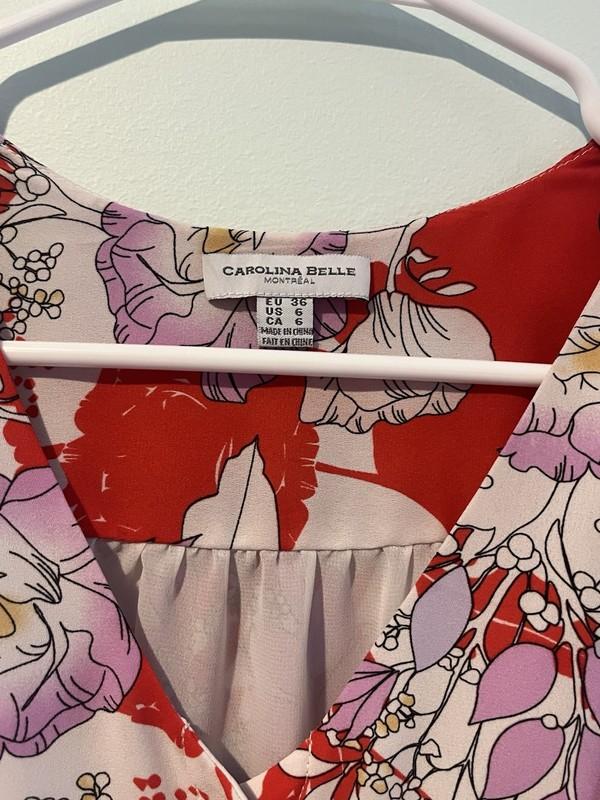 Carolina Belle Women’s Red/White/Purple Floral 3/4 Sleeve Romper Mid Tie Size 6