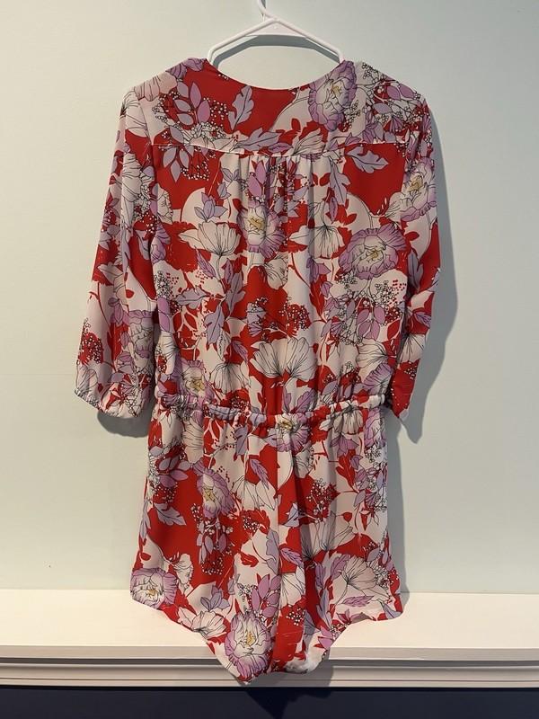 Carolina Belle Women’s Red/White/Purple Floral 3/4 Sleeve Romper Mid Tie Size 6