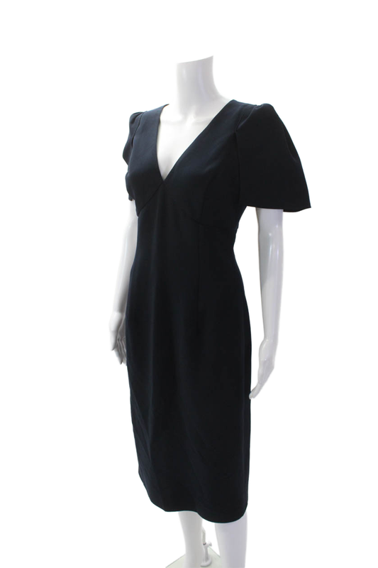 Carolina Herrera Womens Short Wing Sleeves V Neck Dress Navy Blue Size 6