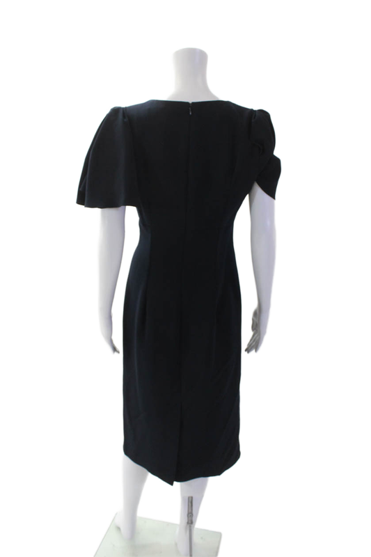 Carolina Herrera Womens Short Wing Sleeves V Neck Dress Navy Blue Size 6