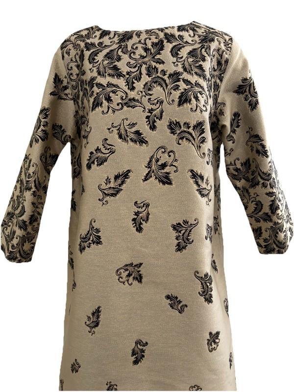 Caroline Rose Gold Black Metallic Shift Dress 3/4 Sleeve M NWT $588