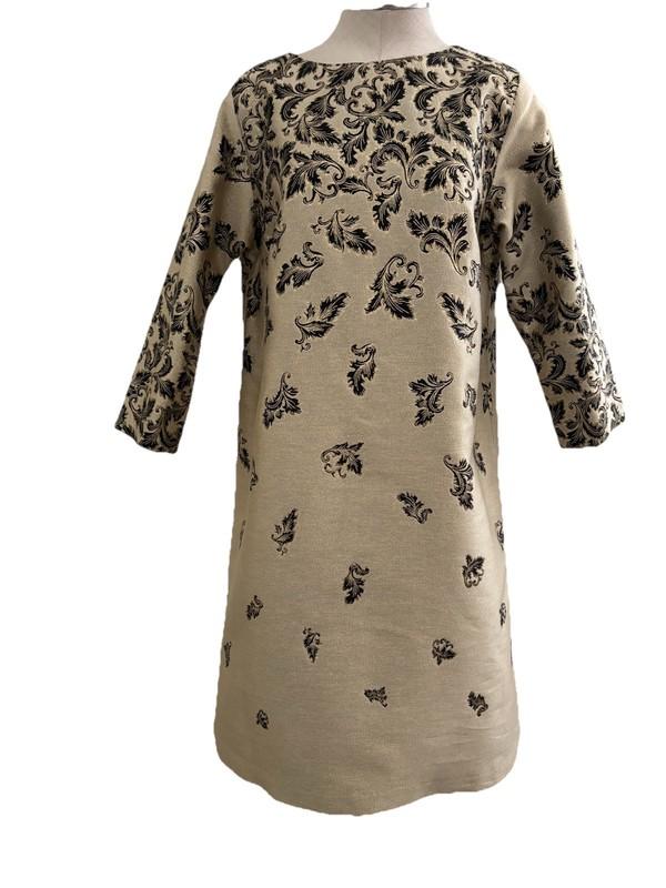 Caroline Rose Gold Black Metallic Shift Dress 3/4 Sleeve M NWT $588
