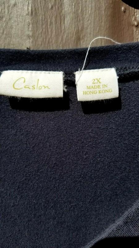 CASLON By NORDSTROM Black Stretch Cotton & Spandex Long Sleeve V-neck Top 2X