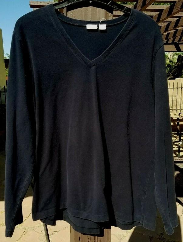 CASLON by NORDSTROM Black Stretch Cotton & Spandex Long Sleeve V-neck Top 2X
