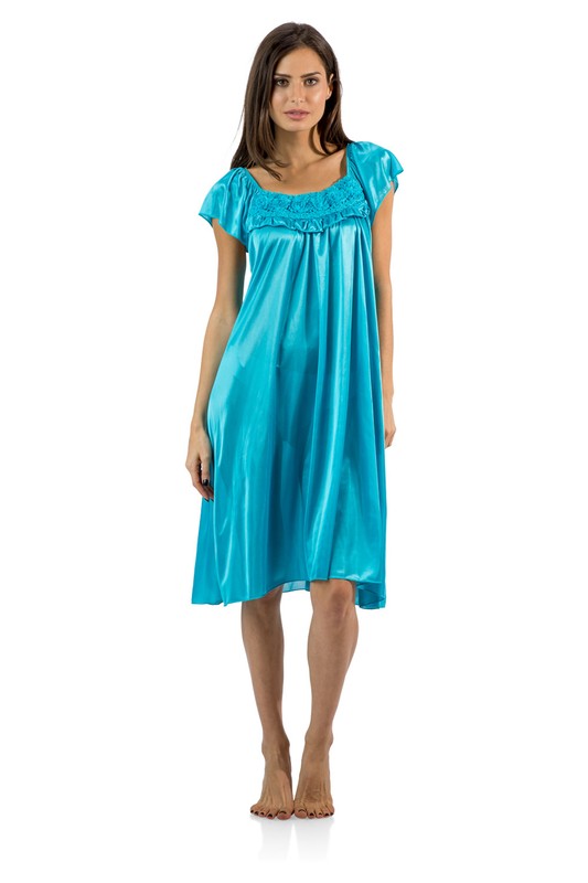 Casual Nights Women's Cap Sleeve Flower Silky Satin Tricot Slip Sleep Nightgown