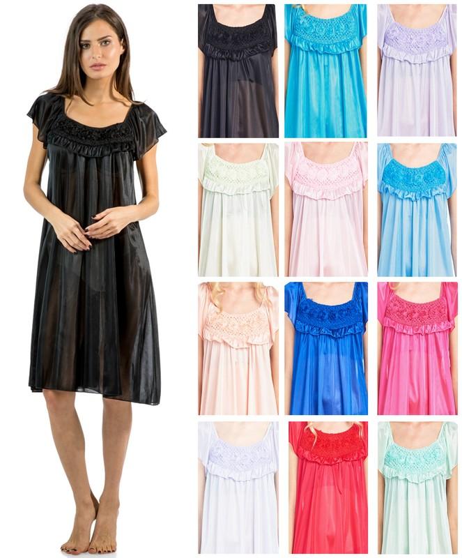 Casual Nights Women's Cap Sleeve Flower Silky Satin Tricot Slip Sleep Nightgown