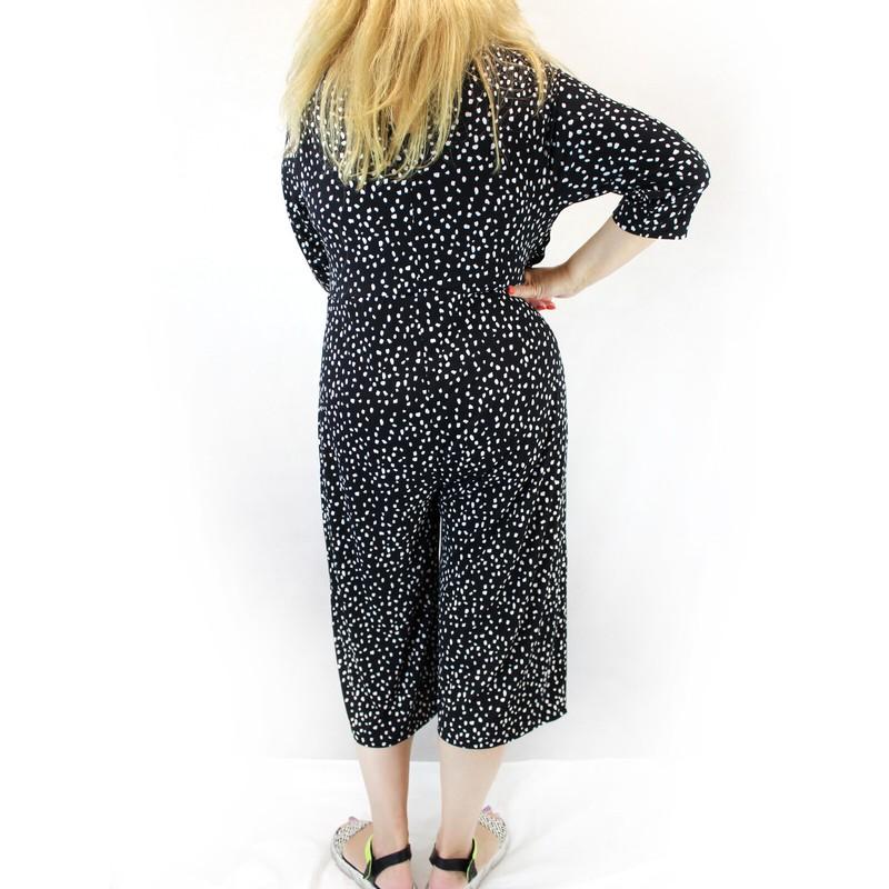 Catherines Plus Black And White Polka Dotted Wide Leg Jumpsuit 3X 26/28W
