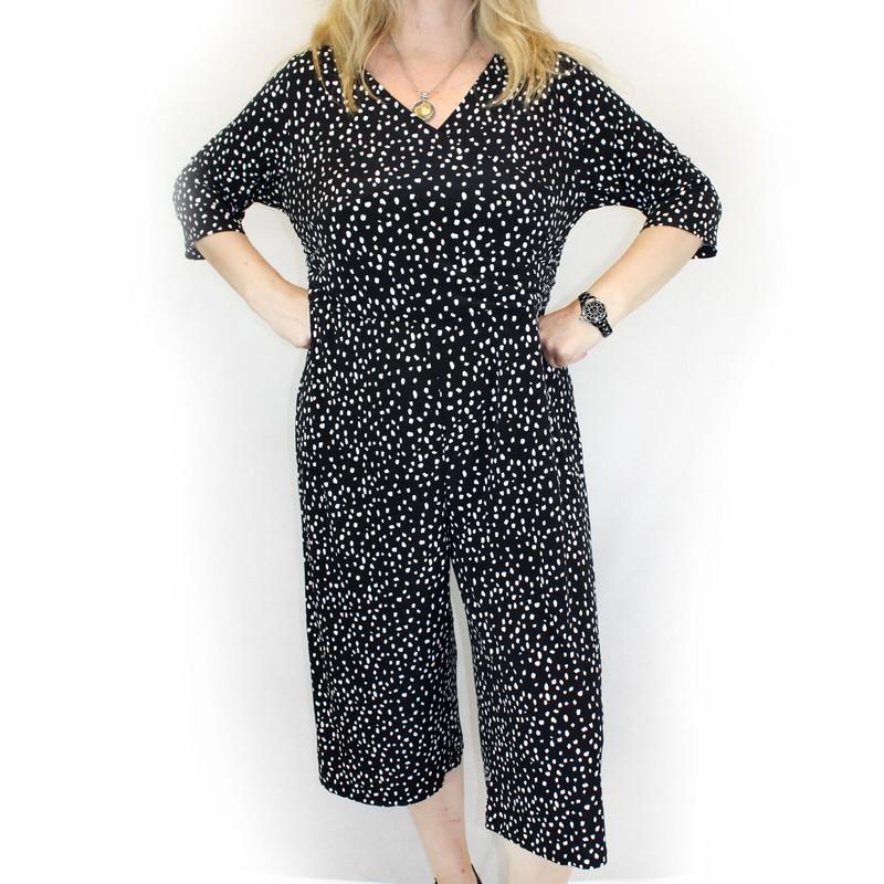 Catherines Plus Black and White Polka Dotted Wide Leg Jumpsuit 3X 26/28W