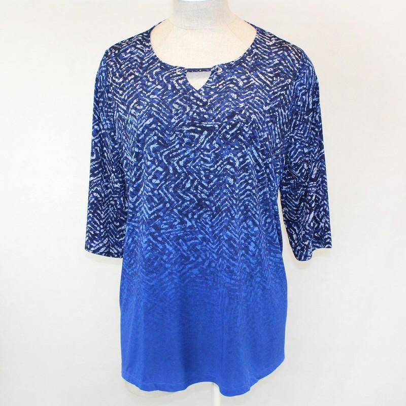 Catherines Plus Blue Keyhole 3/4 Sleeve Blouse Top Tunic Petite 1X 18/20