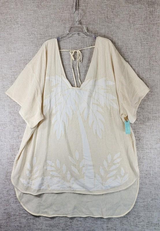 Celandine Mesh Top Swim Cover Up Tropical Womens 3X Ivory Resort Wear NWT