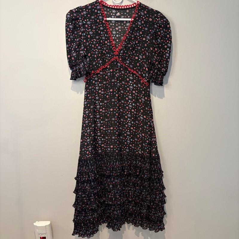 Celia B LuLu Floral Dot Dress Peasant Cottage Ruffle Midi Size Small Multicolor