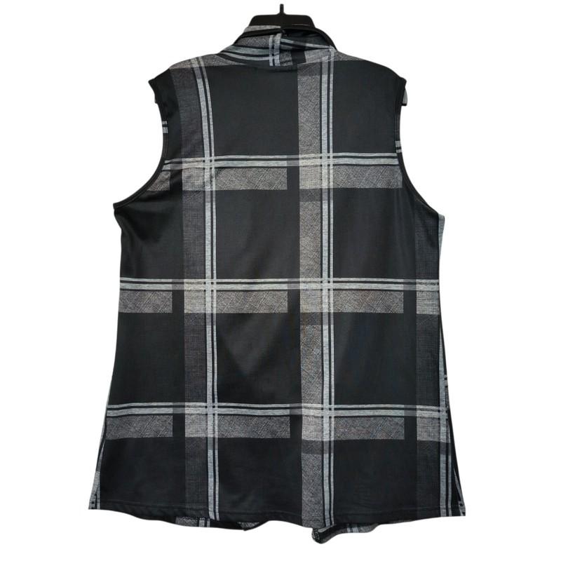 CeStyle Waterfall Collar Open Front Vest Black Gray Plaid Women's XXL