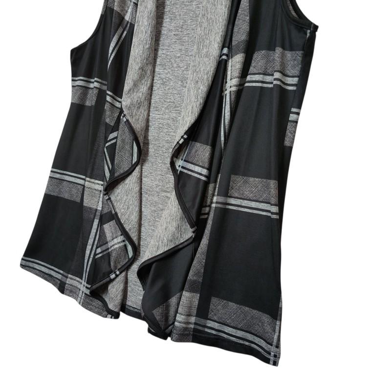 CeStyle Waterfall Collar Open Front Vest Black Gray Plaid Women's XXL
