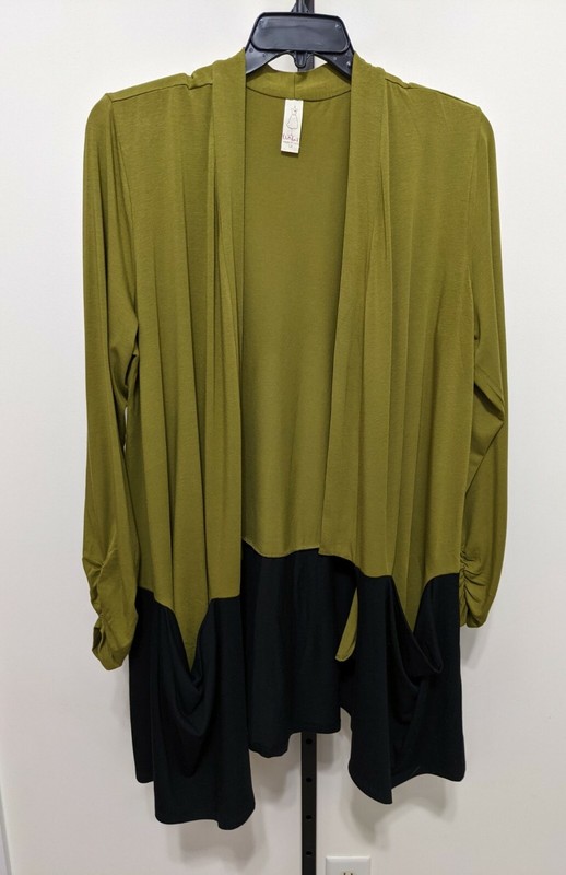 Chalet Women's Plus Olive Green Black Open Bamboo Knit Duster Jacket Size 1X