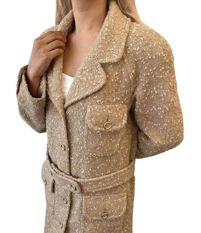 CHANEL Vintage 01A CC Logo Tweed Alpaca Blazer Coat Jacket #38 Light Brown